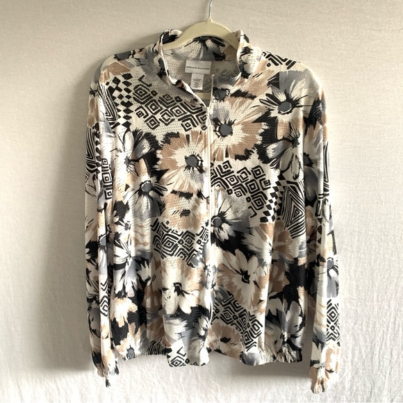 Alfred Dunner Floral Zip Up Sweater Size Large - Picture 4 of 12